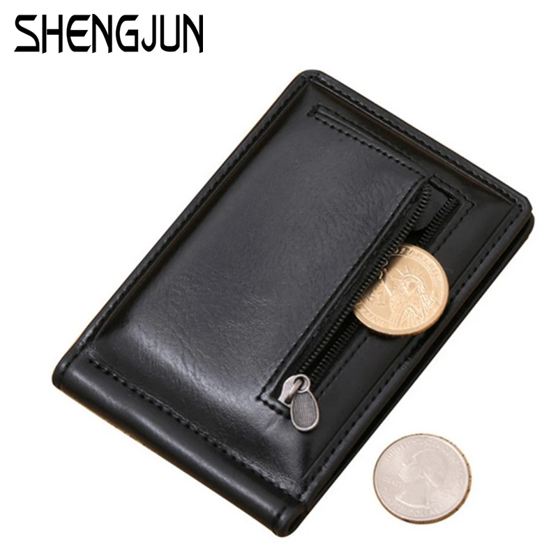 Zipper Coin Pocket Money Clip PU Leather Brand Money Clips New Designer Unisex Coin Wallet Money ...