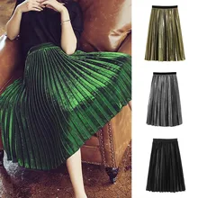 Женская юбка A Life высокая металлическая плиссированная юбка вечерние Клубное платье женская серебряная металлическая модная юбка Новинка