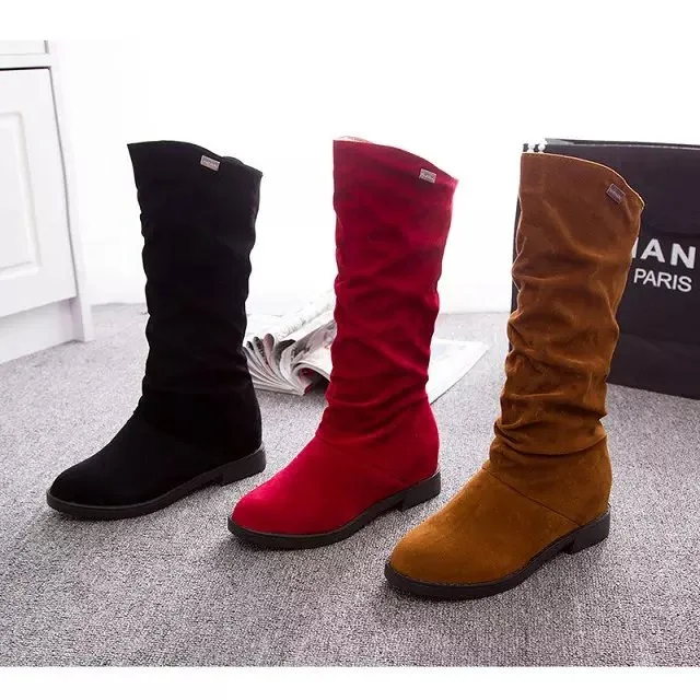 Fashion New Autumn Mid-Calf Women Boots Black Red Blue Thick Heels Half Boots Winter Female Diamante Long 446