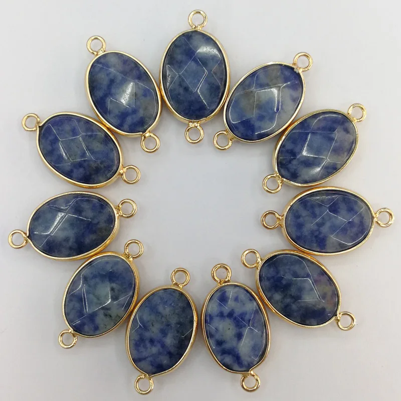 

fashion 12pcs sodalite natural Stone Necklace metal connectors for jewelry making Charms DIY Bracelet Connector wholesale