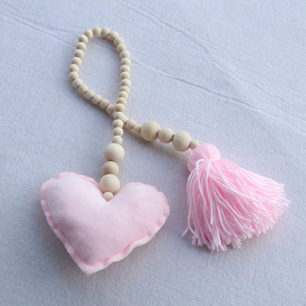 

New Love Heart Fringed Wooden Beaded Ornaments Children's Room Game Tent Bed with Decoration Nordic Style Wall Hanging Toys