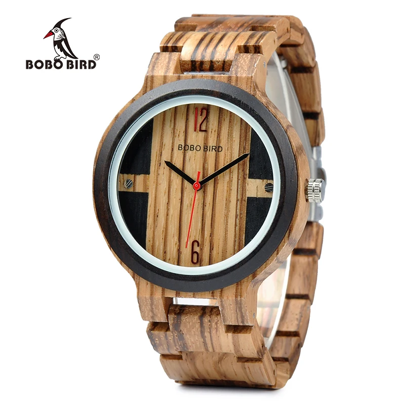 BOBO BIRD Quartz Watch Men Zebra Wood Case Accessory Dial Wooden Strap Customized Gift OEM J-Q19