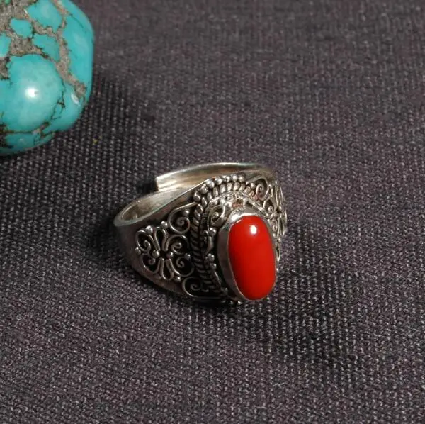 

Handcrafted Nepalese 925 Silver Ring Tibetan 925 Sterling Silver Ring Silver Red Bohemia Ring Resizable