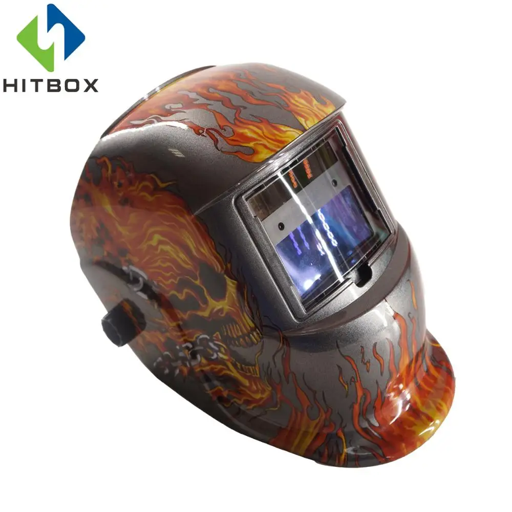 

HITBOX Welding Helmets Auto Darkening Helmet Red Flame Silver Mask Cap Goggles Tool Welding Protection Mask Helmets