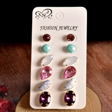 Модные шикарные женские туфли ювелирных украшений из мультфильма «Холодное сердце» ; День рождения серьги-гвоздики, розовые Белый и зеленый цвета смешанные с 6 пар/компл. серьги