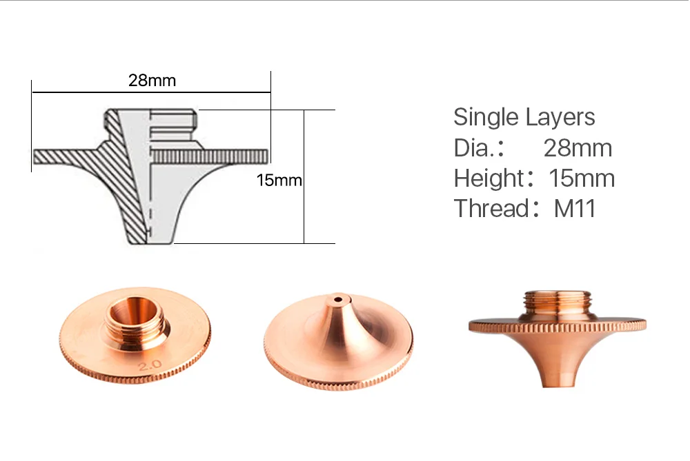 Cloudray лазерные насадки с одним двойным слоем диам. 28 мм Калибр 0,8-4,0 для волоконной лазерной резки