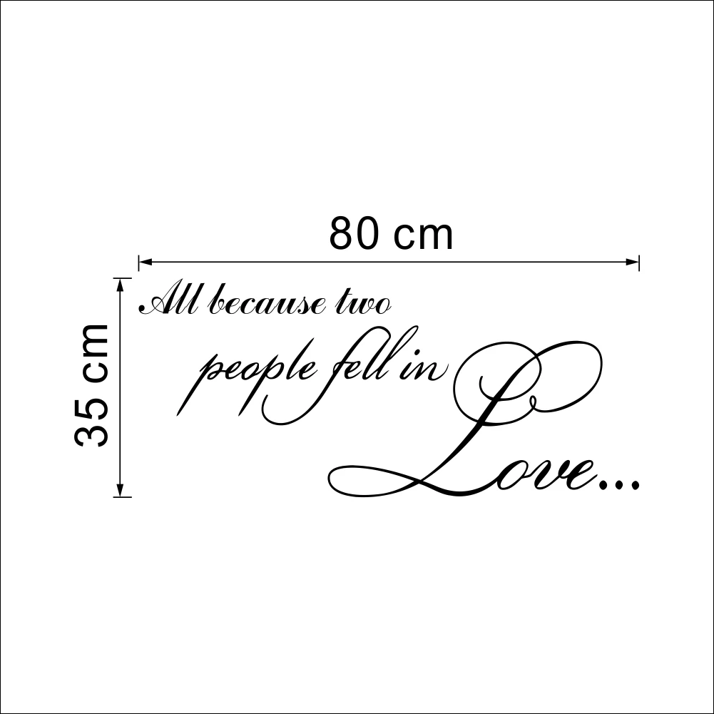 all because two people fell in love quotes black wall decals for wedding bedroom home decor removable stickers art diy vinyl in Wall Stickers from Home