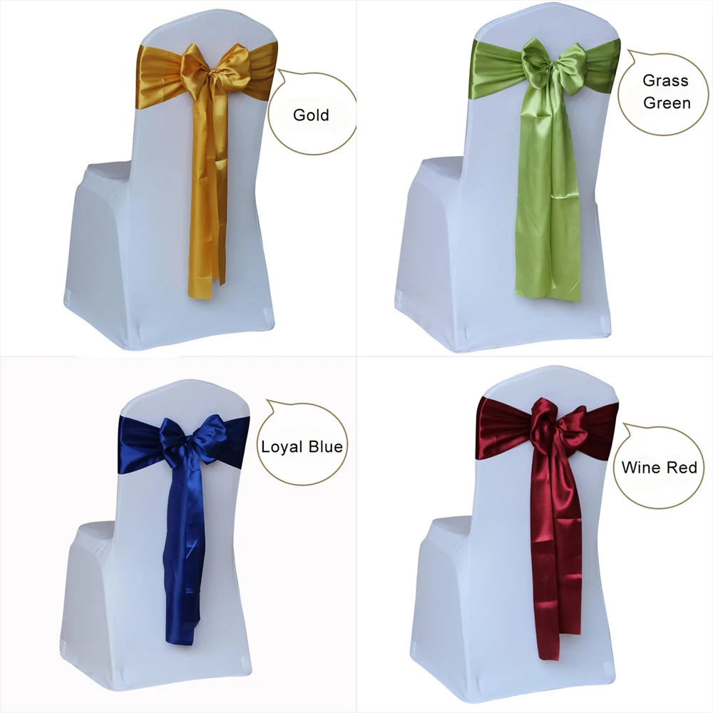 

Wholesale 100pcs Satin Wedding Chair Sash Bow Tie Satin Ribbon Chair Bands for Wedding Decoration Hotel Party Supplies