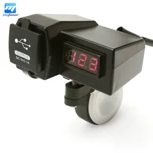 12V 24V Motorcycle ATV Scooter Waterproof Voltage Voltmeter 2 USB Power Socket Charger With Digital Display