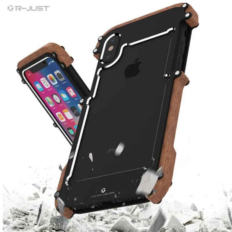 En Ligne Pour Apple iPhone X Cas De Luxe En Métal Dur En Aluminium De Protection En Bois Cas de Téléphone pour iPhone6 plus 6 s plus 6 6 s 5 5S SE 8 8 plus