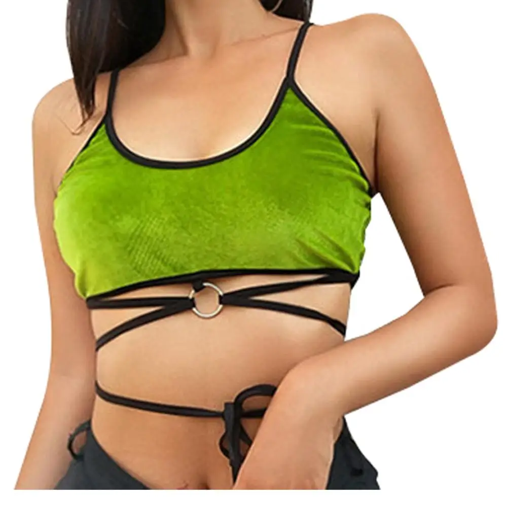 

Womens Bandage Tank Top Crop Top Summer Ladies Sexy Sleeveless Sexy Button Vest Patchwork Tank Tops regata feminina 2019 Hot TC3