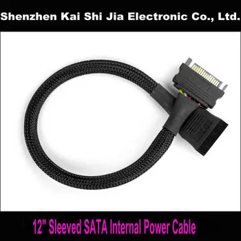 

Free shipping 20PCS 12" Black Sleeved SATA Internal 15Pin Female to Male Power Extension Cable