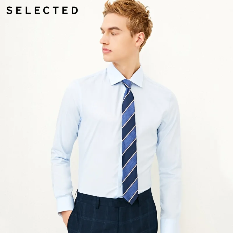 

SELECTED 2019 Spring Summer New Men's Slight Stretch Slim Fit Long-sleeved Cotton Shirt S|418105537