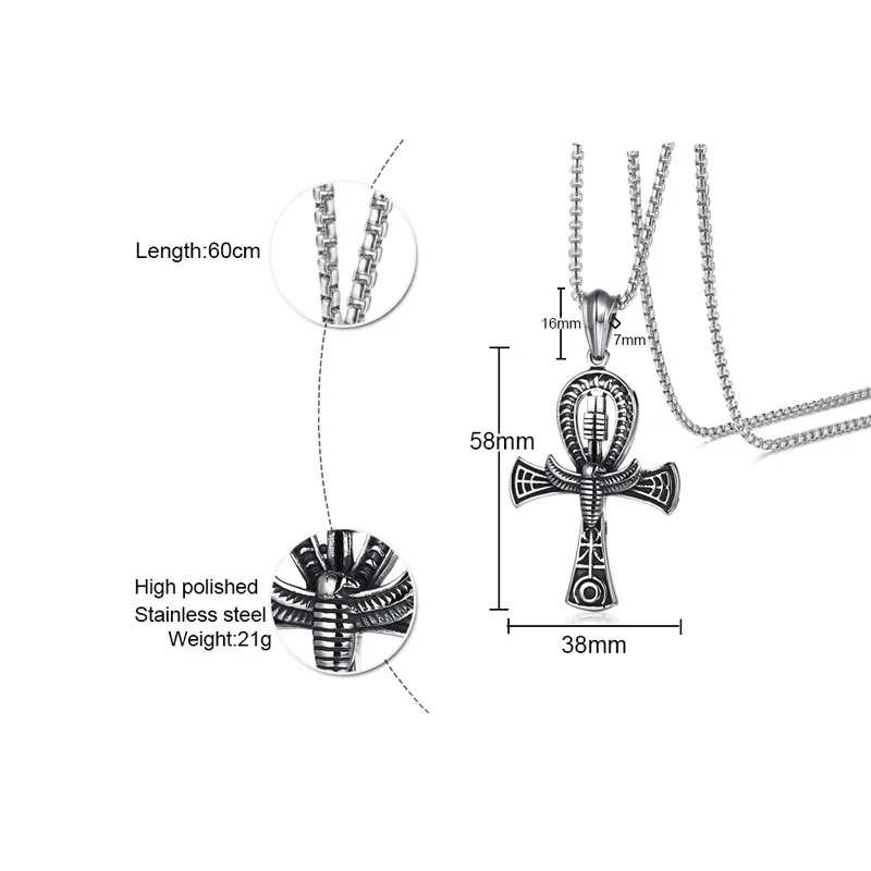 Meaeguet панк уличный ключ к жизни Египетский крест ожерелья для мужчин среднего возраста нержавеющая сталь Тотем скарабей Ankh кулон ювелирные изделия