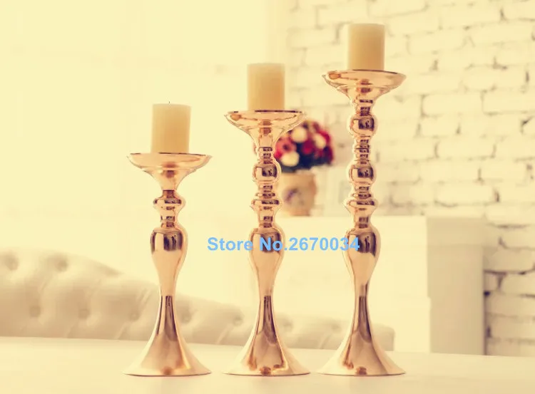 Wholesale trumpet vase candle holder for wedding decoration gold iron flower potin Glow Party