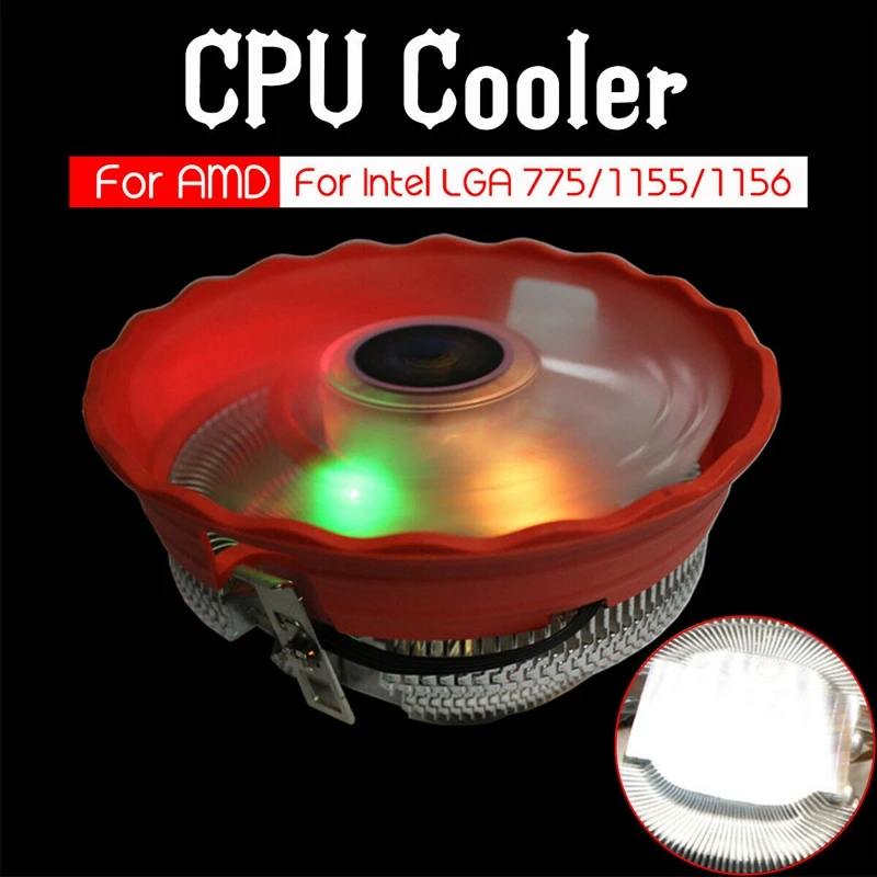 Процессорный кулер(12 см); 3Pin Led Rgb охлаждающий вентилятор для Lga 775/1156/1155/1151/1150/Amd