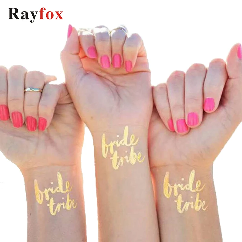 

10pcs Gold Wedding Bachelorette Hen Party Decoration Team Bride / Bride Tribe Temporary Tattoos Sticker Bridal Shower Supplies