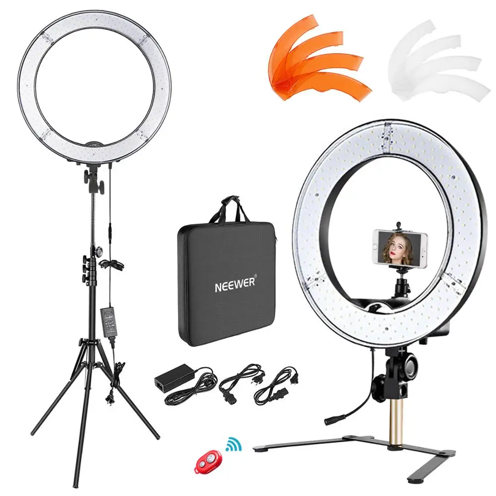 

Neewer Desktop and Floor Ring Light Lighting Kit: 14 inches 36W 5500K Dimmable LED Ring Light with Floor Light Stand, Soft Tube,