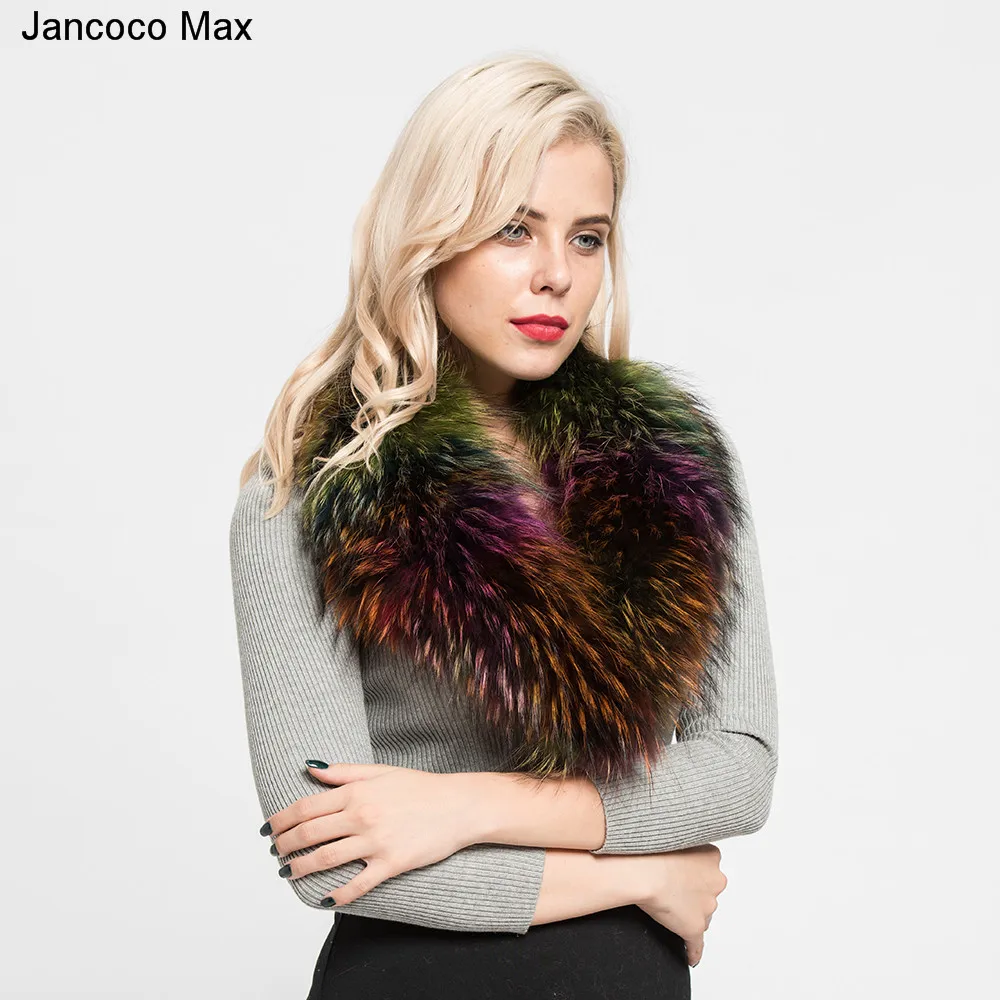 Jancoco Max 2019 новые оригинальные мех енота шарф Высокое качество зима теплый шарф натуральный мех воротник пальто платки S7140