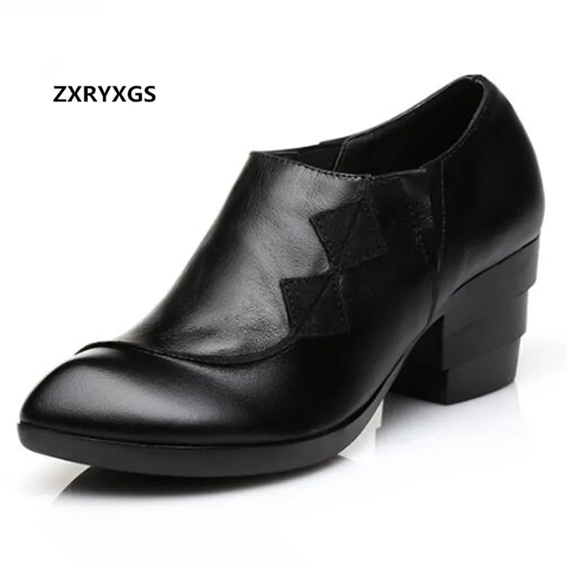 

ZXRYXGS brand Women Shoes Fashion Shoes High Heel Shoes 2018 spring Soft Comfortable Pointed genuine Leather Shoes High Heels