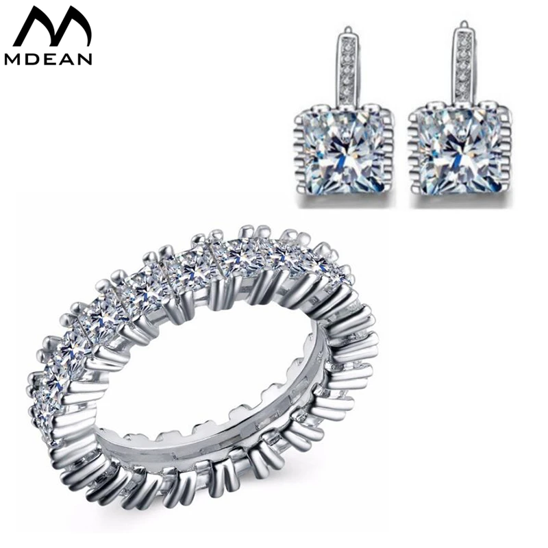 

MDEAN Vintage Ring+Earrings AAA Zircon Jewelry Sets Fashion For Women White Gold Color Engagement Wedding ring