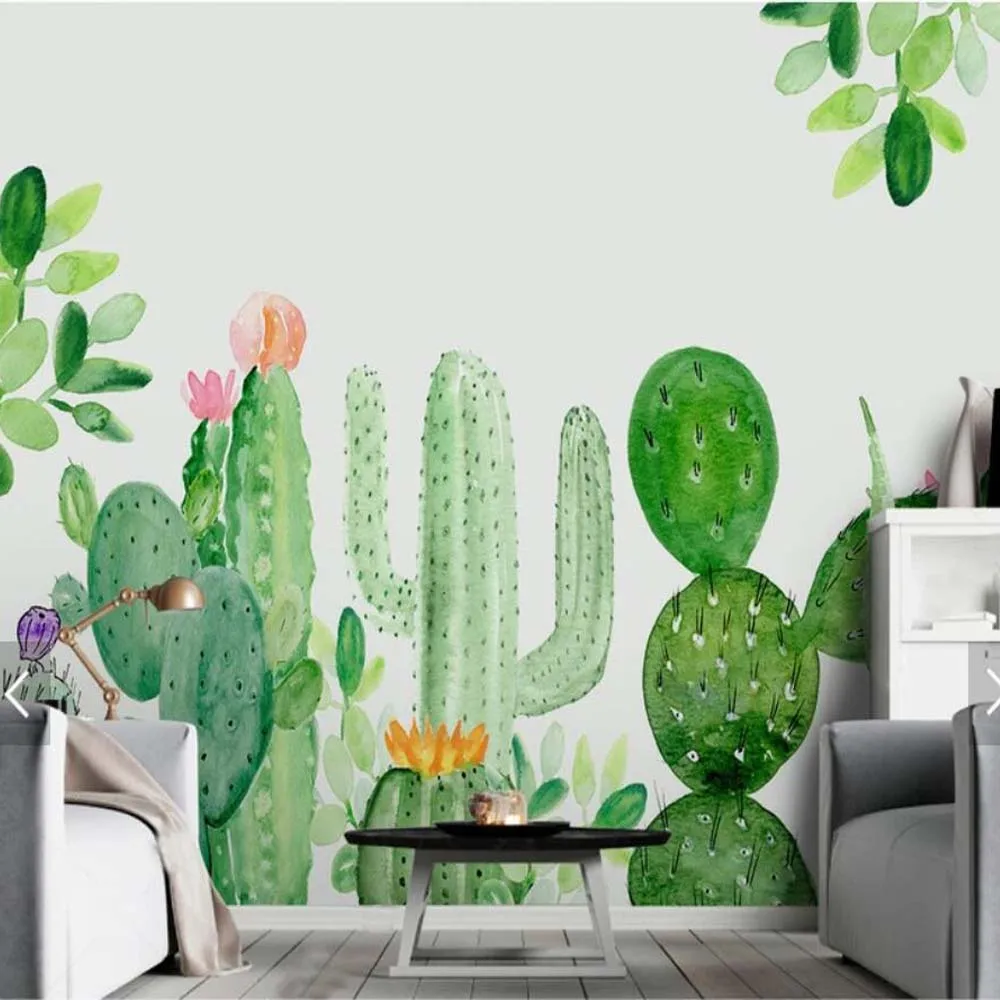 

Nordic Cactus Papier Peint Mural 3d Murals Wall Papers Roll for Bedroom Photo papers Art Decals Cacti Floral