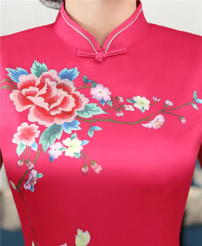 Шанхай история из искусственного шелка Китайская традиционная одежда китайский стиль платья Cheongsam короткий рукав цветочный Qipao для женщин