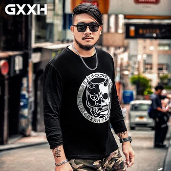 

tide brand large size men's Long-sleeved T-shirt spring and autumn loose Round neck print dog Black shirt Size 2XL-6XL 7XL