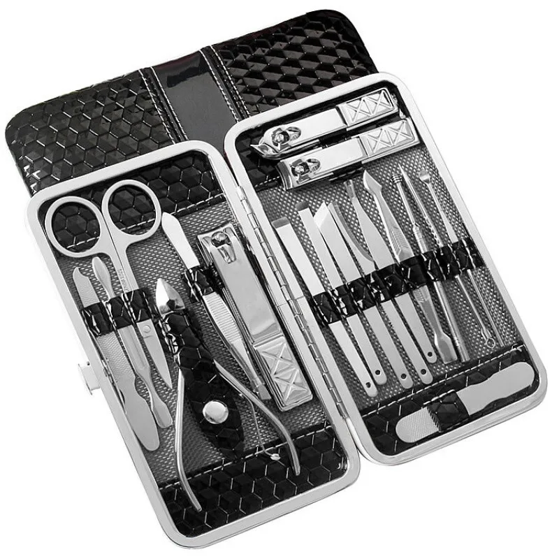  18Pcs Stainless Steel Nail Art Clippers Manicure Tools Set Blackhead Extractor Tweezers Scissors Na