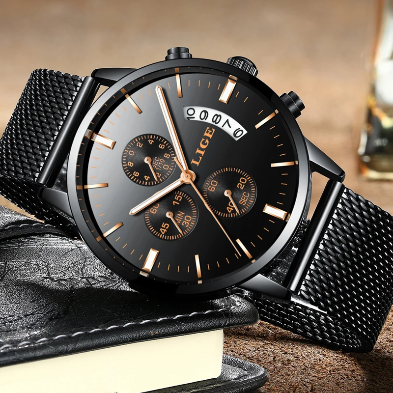 

Relogio Masculino The New LIGE Mens Watches Top brand luxury Military Quartz Watch Mens Fashion Leather Waterproof Sport Watch