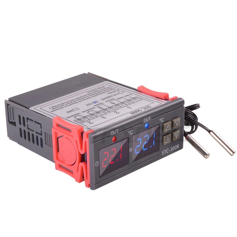 

STC-3008 Dual Digital Thermostat Temperature Controller Incubator Two Relay Output Thermoregulator Heater Cooler 12V 24V 220V