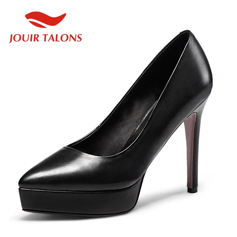 

JOUIR TALONS Red Pointed Toe Platform Pumps Women Genuine Leather Autumn 2019 High 12 Cm Heels Shallow Dress Shoes Woman 33-40