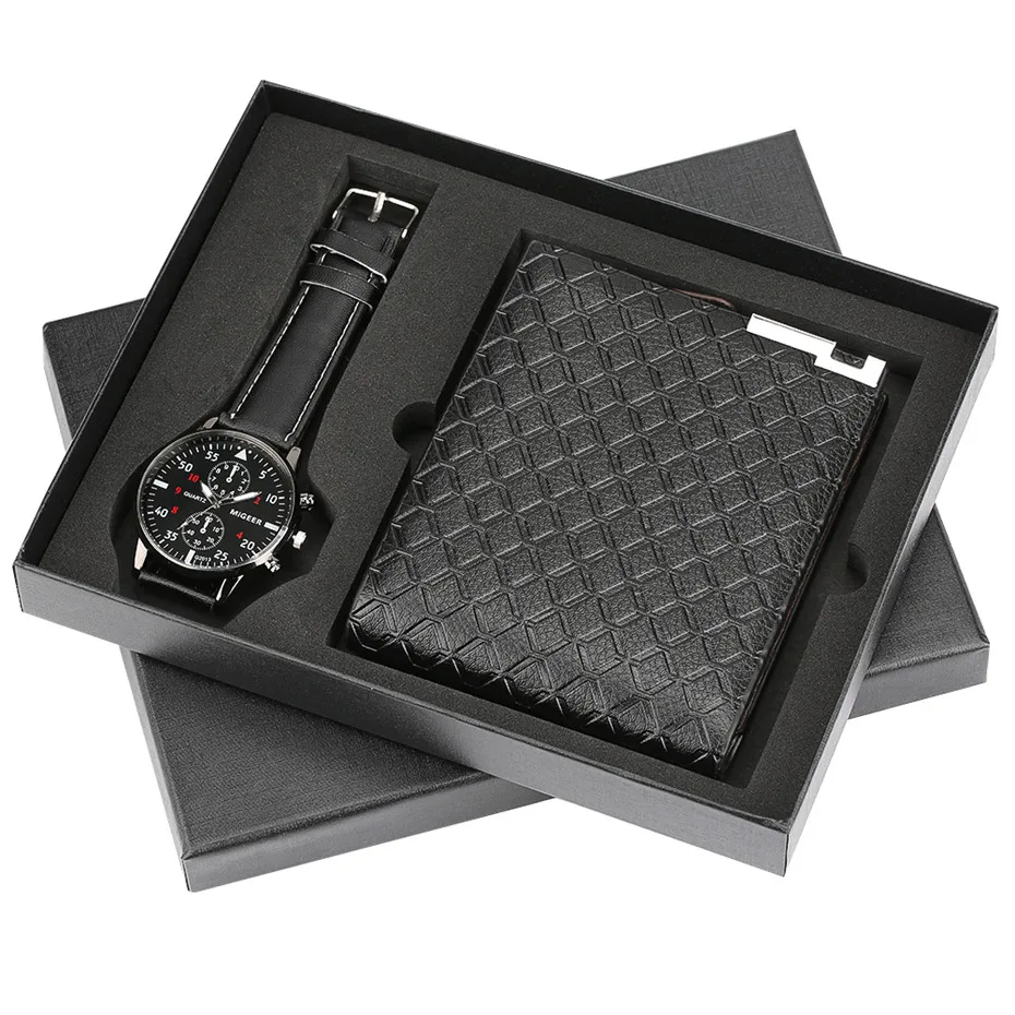Casual Black Watch + Wallet Men Gift Set For Male Luxury Cool Men Wrist Watch Fashion Clock Birthday Gifts For Father Reloj