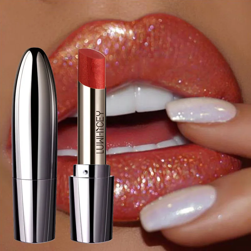 

Luxury Makeup 2019 Women Shimmer Shiny Lipstick Waterproof Long Lasting Pigment Mermaid Glitter Lipstick Nude Makeup