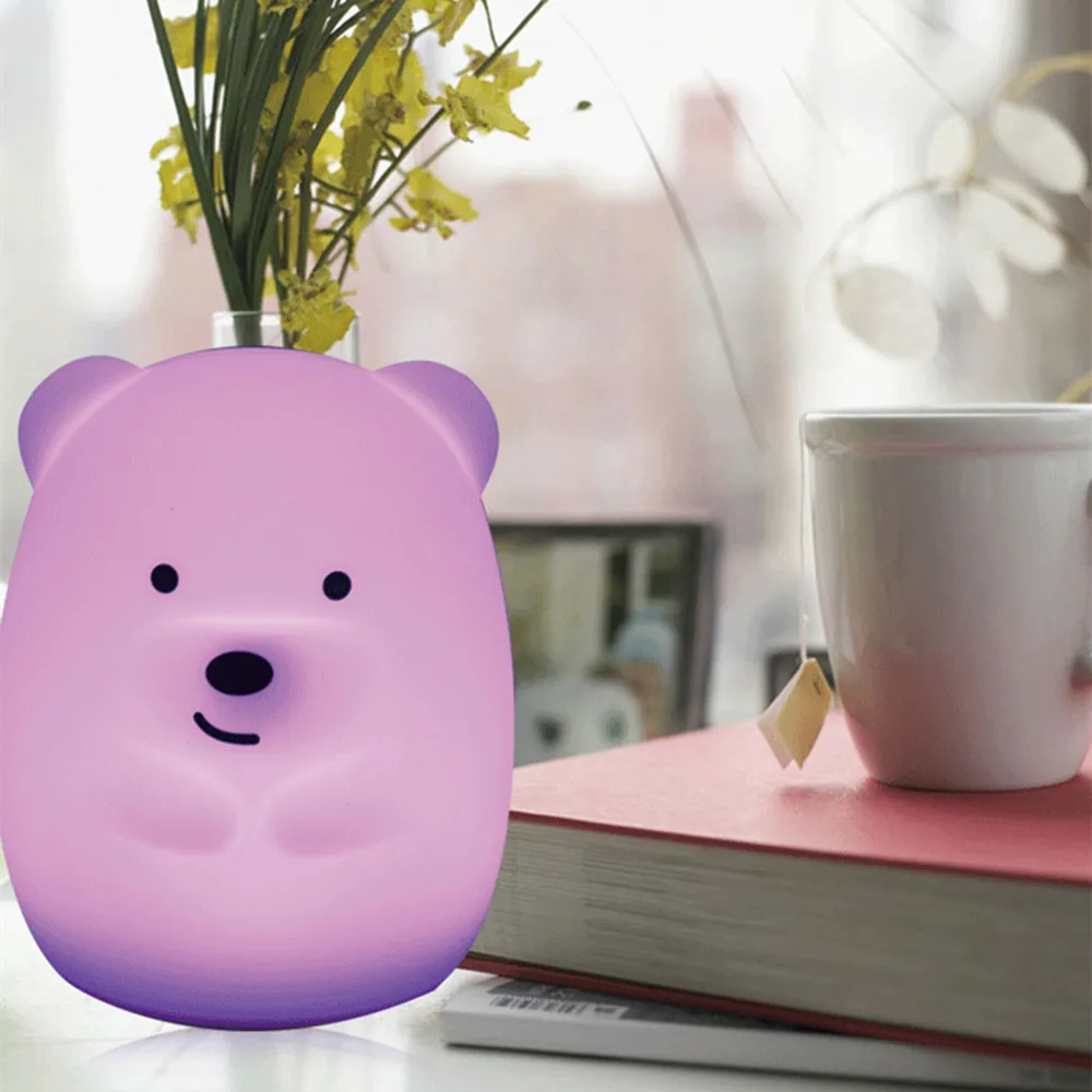 SuperNight Cute Bear Dog Monkey Fox LED Night Light Touch Sensor Colorful Silicone Cartoon Table Lamp for Children Kids Baby (7)