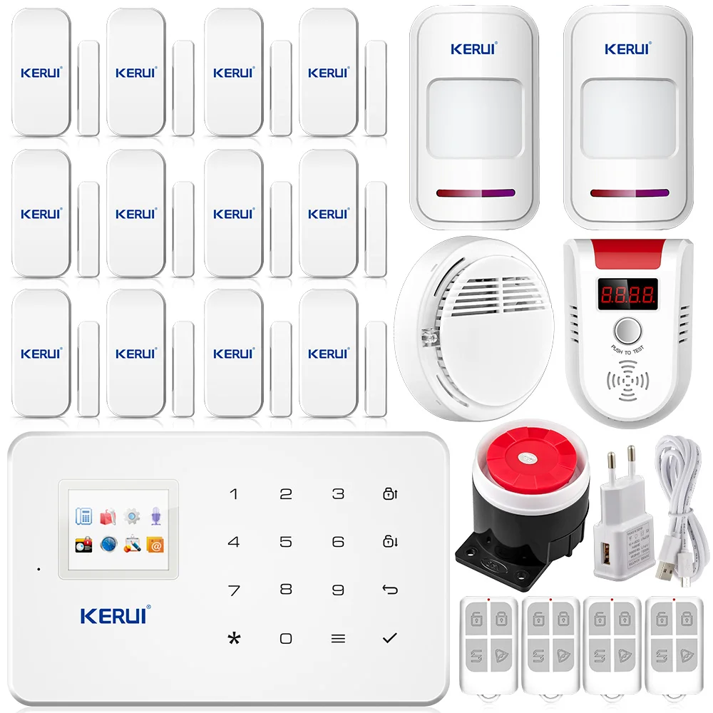 KERUI G18 home office Gsm sms Alarm system+12 Door sensor smoke LPG detector Security Home IOS Android App DHL/EMS free shipping