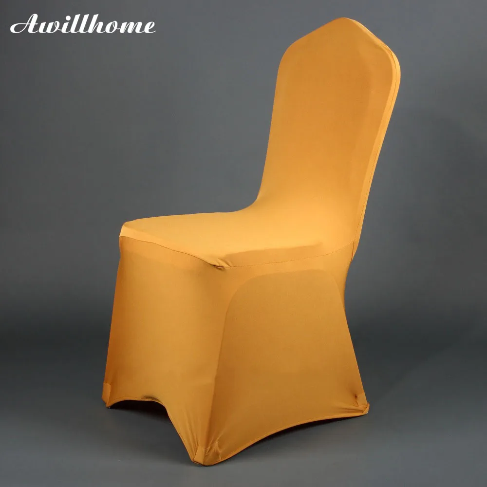 Awillhome 100pcs good quality gold Spandex Chair Covers for wedding