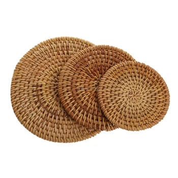 

Handmade Rattan Mat Coasters Tea Coffee Drinks Pot Cushion Pad Teapot 8/10/13cm