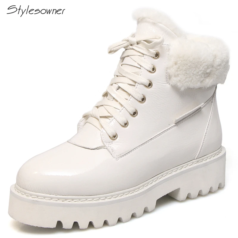 

Stylesowner Lace Up Wool Sneakers Platform Winter Women Snow Boots High Top Round Toe Shoes Thick Sole Casual Shoes Chic Boots