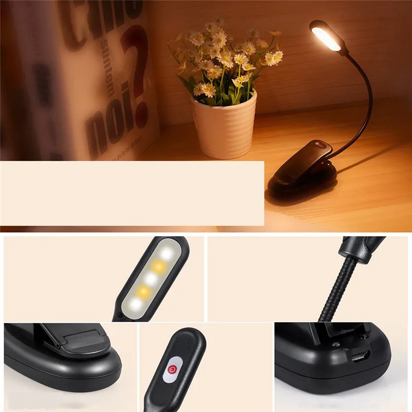 1PC NEW Reading Lamp 5 LED Book Light Easy Clip On Reading Lights For Reading Eye-Care USB Charge Lamparas 40MR1107