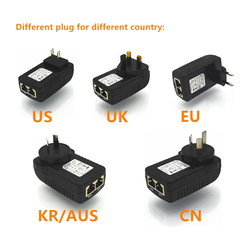 24 V 1A 10/100 Мбит/с PoE Инжектор Мощность Over Ethernet адаптер переменного тока, штекер питания 4/5(+), 7/8(-) AC100-240V, UK/AU/UK/US вилка