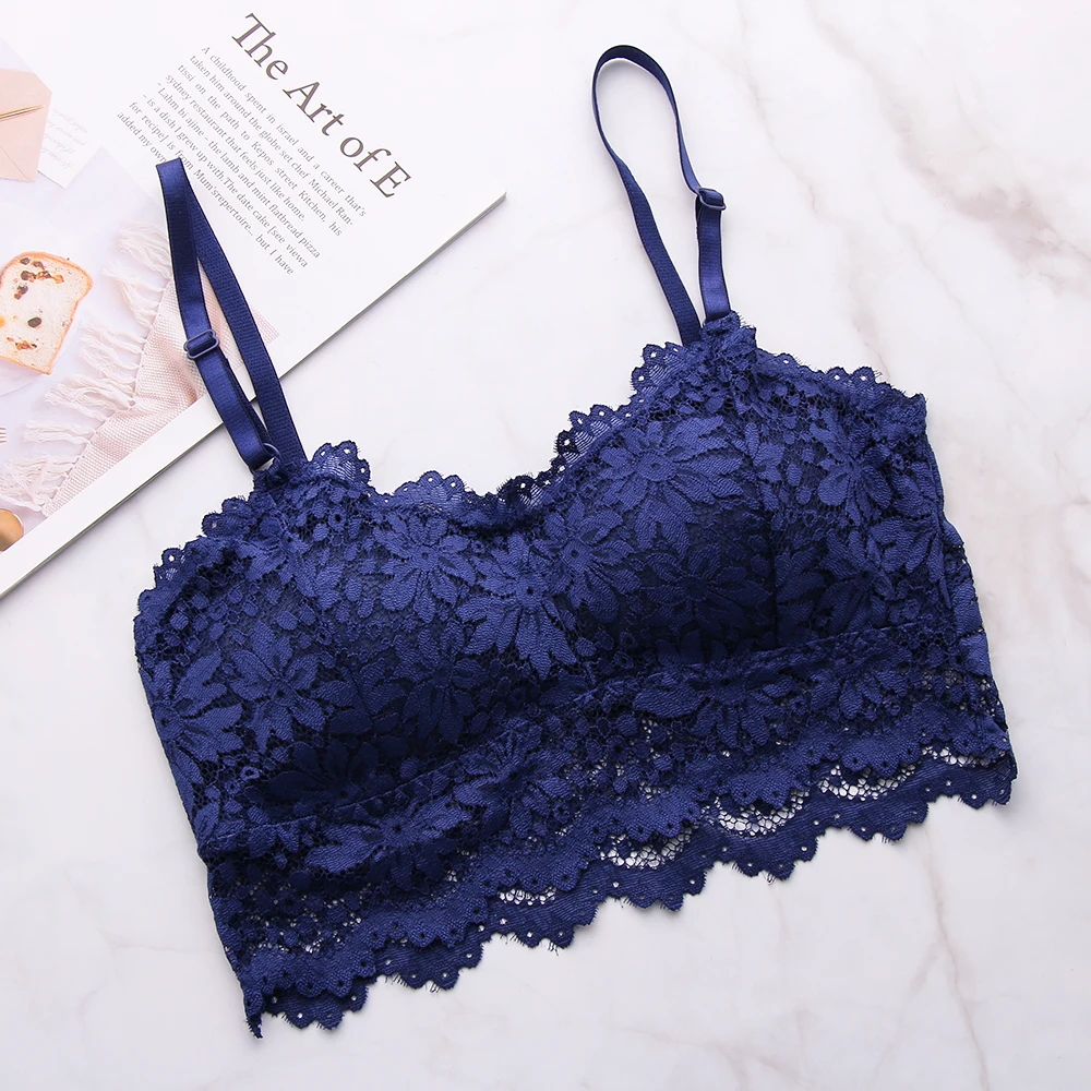 

2019 Women Sexy Floral Lace Bralette Push Up Bra Hollow Lingerie Ultra Strap Padded Bras Wireless Underwear Seamless Padded Bra