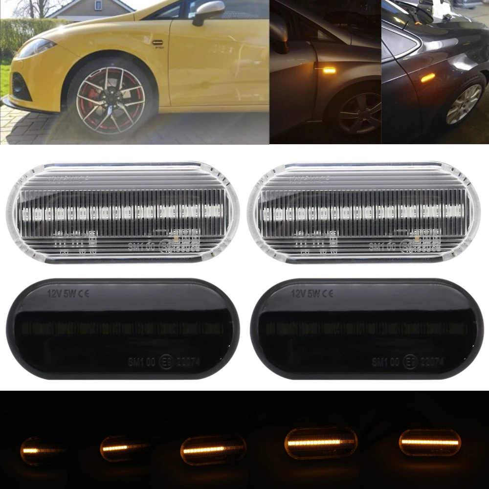 

2pcs/set Dynamic Flowing LED Side Marker Signal Light Amber Smoke LED Sequential Blinker Light For Ford For SEAT