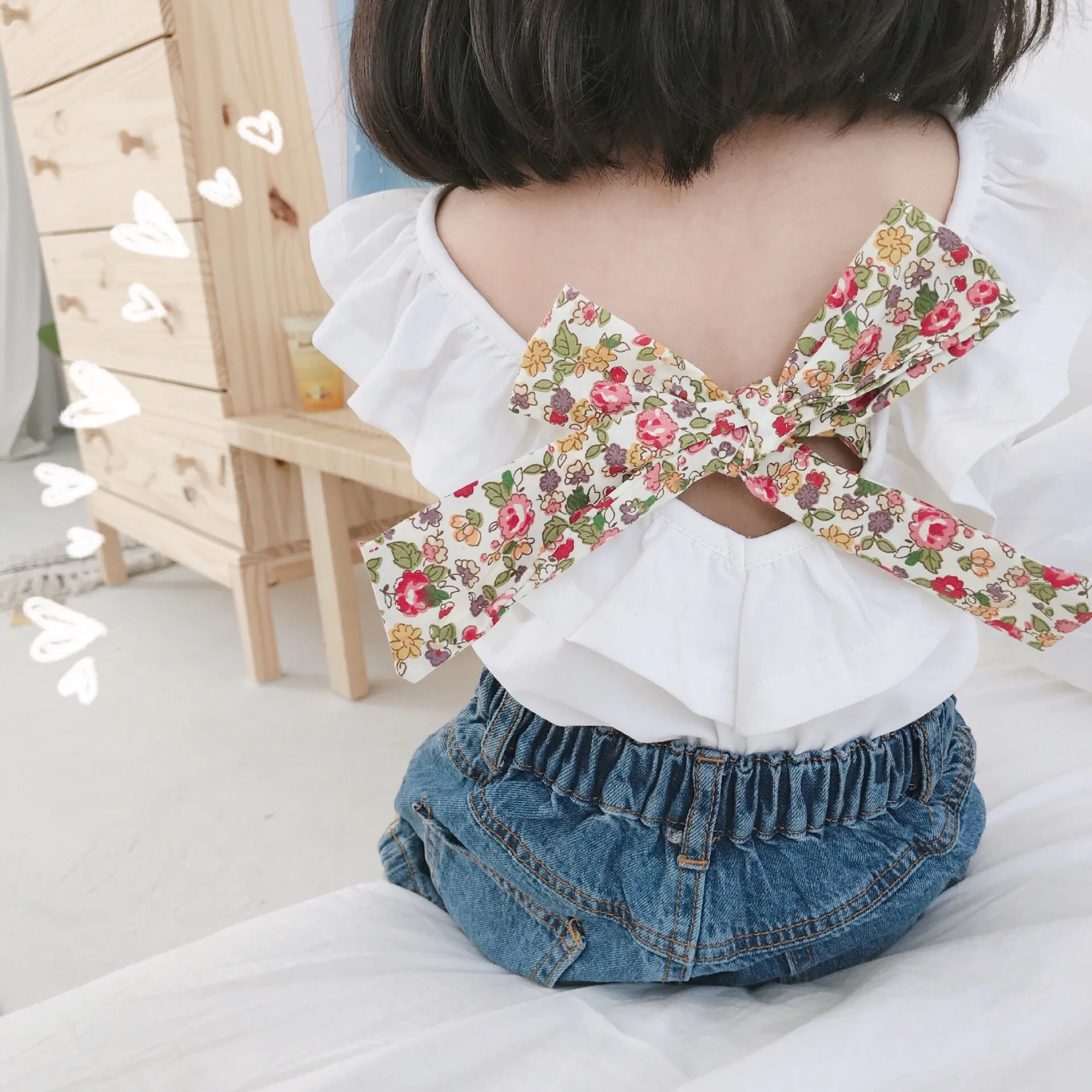 

Summer baby girls floral big bowknot tie sleevelss vests kids cotton cute Backless vest Tops