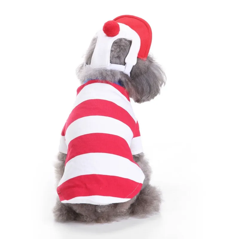 Собака Щенок красно-белые полоски коллекции Holy Hound Pet dog Костюм Рождественская Одежда для собак наборы