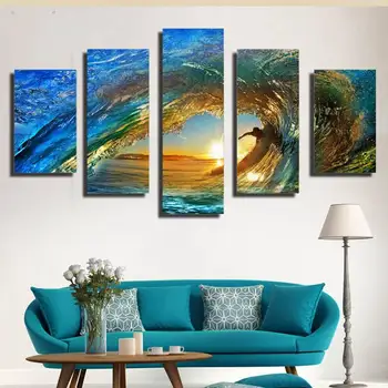 

5 Panels Hd Printed Sea Of Wave Surfing Wall Art Painting Canvas Print Room Decor Print Poster Picture Canvas P0450 vendor