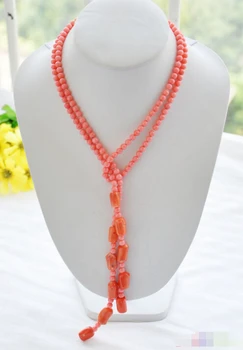 

Free shipping real 50" 6mm pink round / cylindrical coral bead necklaceNoble style Natural Fine jewe ()