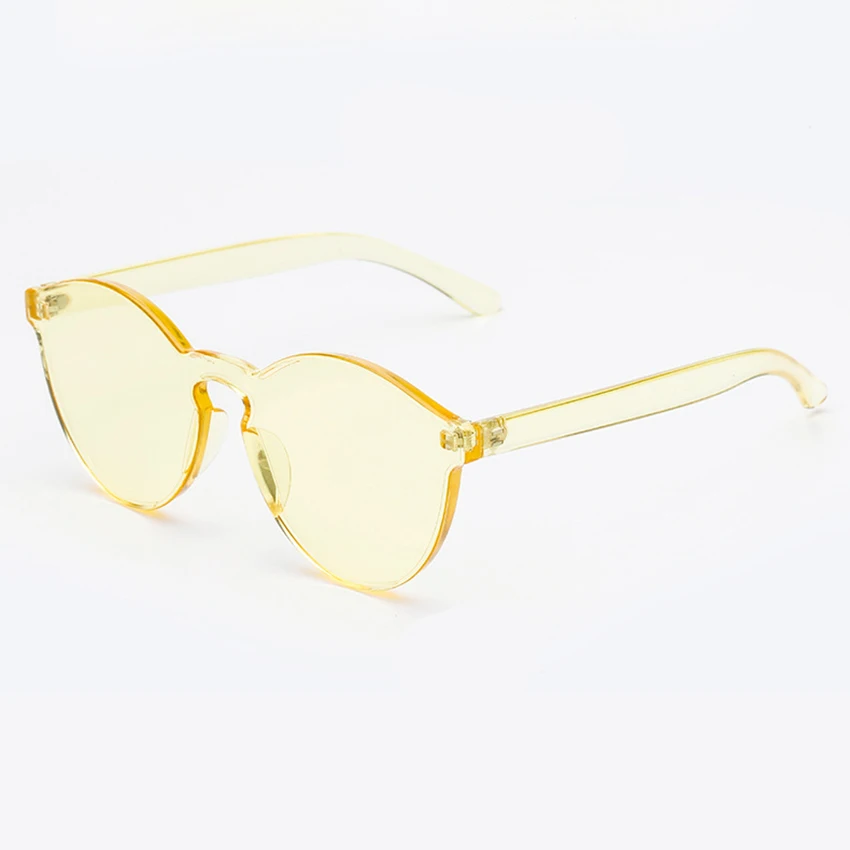 Модные Ретро винтажные женские круглые солнцезащитные очки без оправы, женские прозрачные солнцезащитные очки карамельного цвета, женские крутые коричневые очки Oculos De Sol - Цвет линз: Yellow