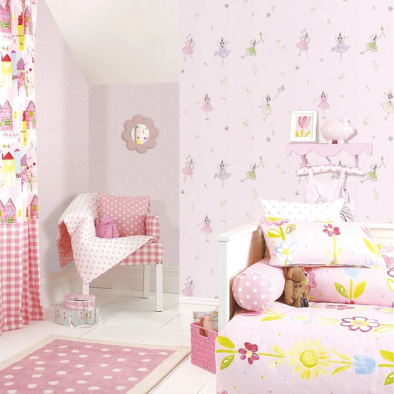 us $32.82 33% off|dancing girls cartoon wall papers home decor kids girl  bedroom wallpaper roll pink purple papel mural papel de parede infantil-in