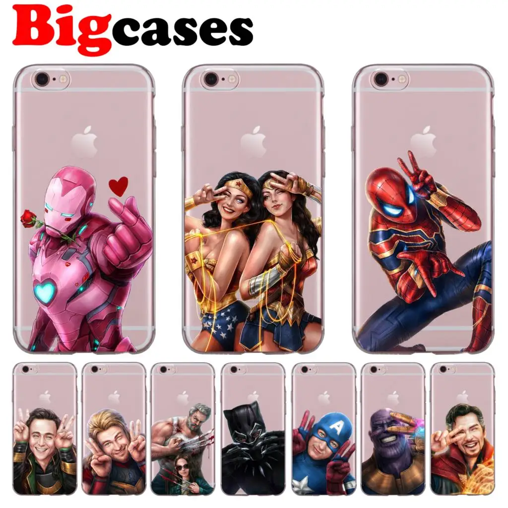 

For iphone XS Max XR X 8 7 6 6S Plus 5 5S SE 5C 4S Case Soft TPU Silicone Cool Wonder Woman Spiderman Iron Man Hulk Phone Cover